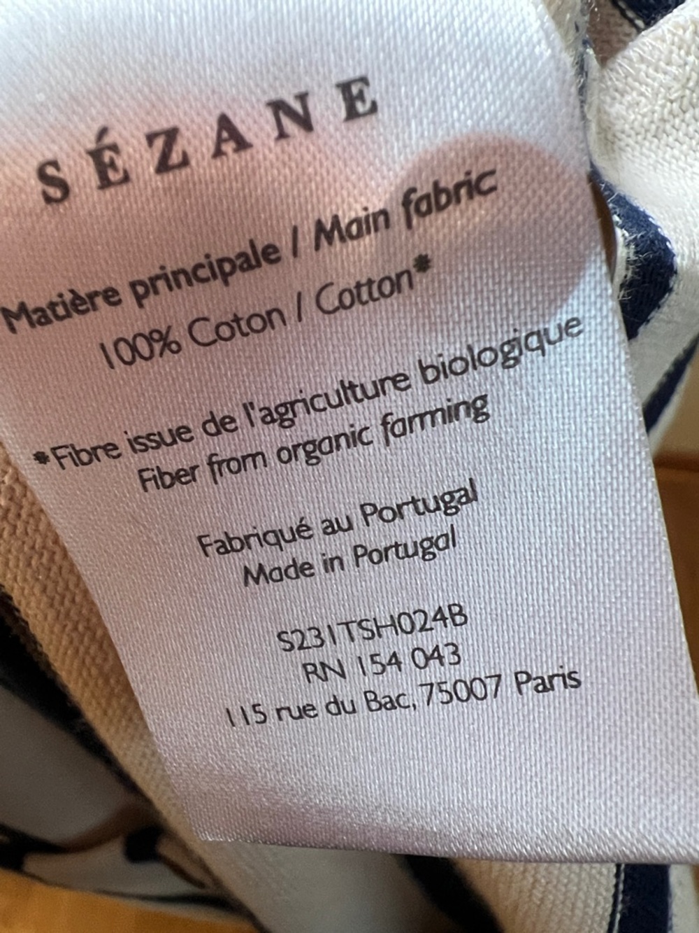 Sézane Women’s Large Navy White Striped 100% Cotton Boat Neck Button Down Shirt - Picture 7 of 10